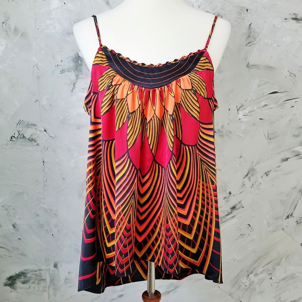 NICOLE MILLER Bold Red & Orange Flowing Camisole - Picture 2 of 7